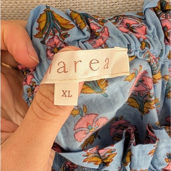 Marea Blue Floral Tie Shoulder Sleeveless Cotton Blouse Top, size XL - Picture 3 of 7